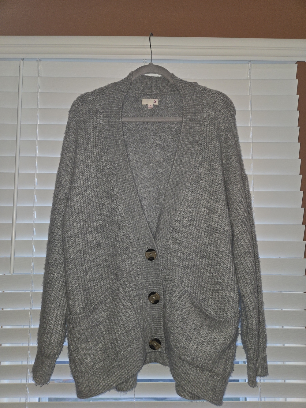 SO Gray Oversized Chunky Button-Up Women's Cardigan Size M